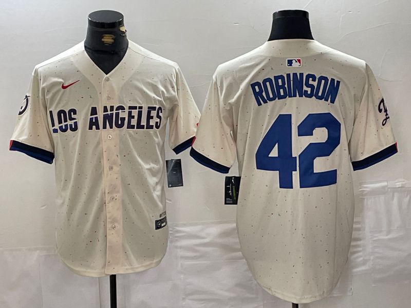 Men Los Angeles Dodgers 42 Robinson Cream Fashion Nike Game MLB Jersey style 1